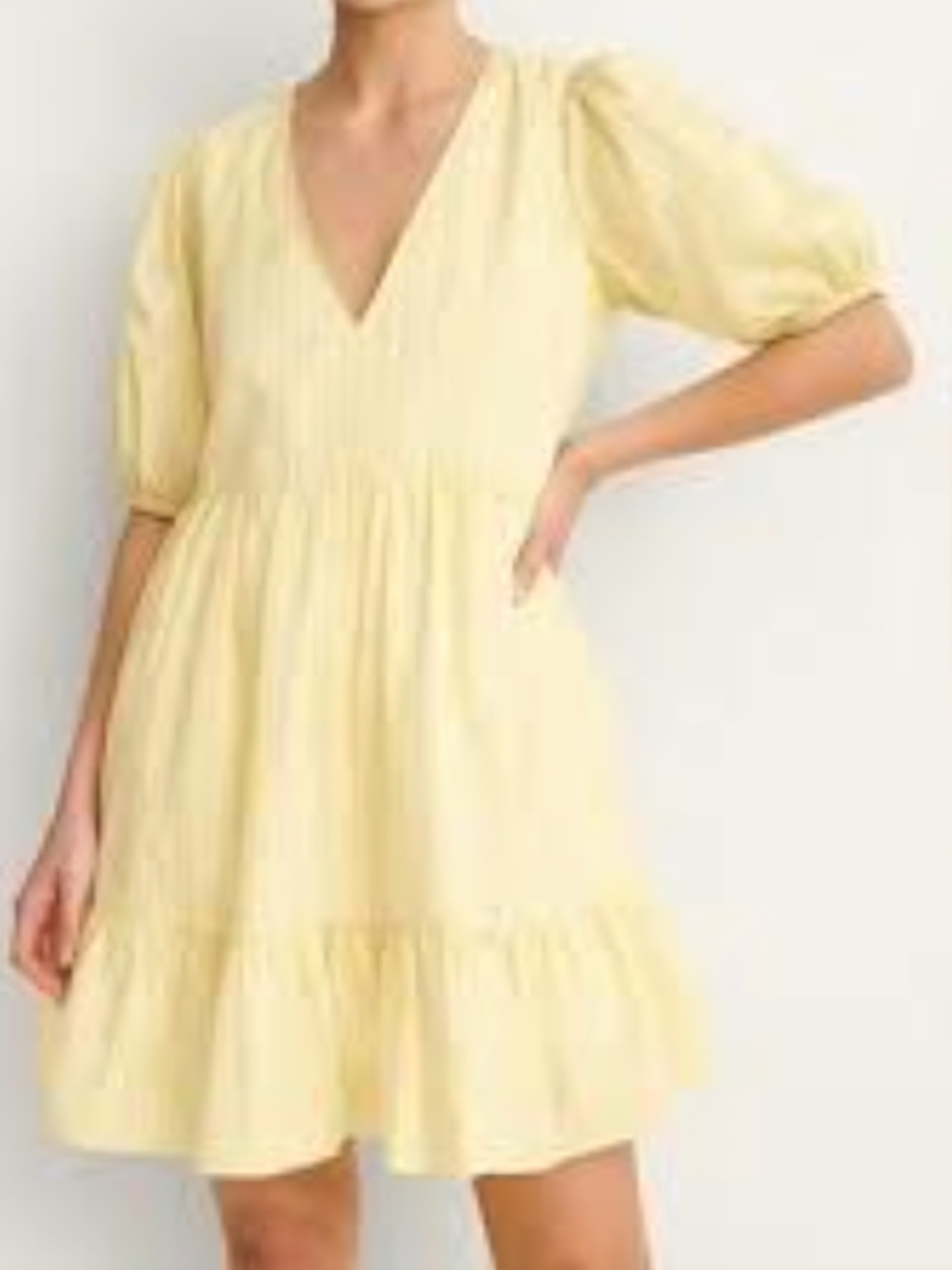 Pale Yellow V-Neck Tiered Summer Dress